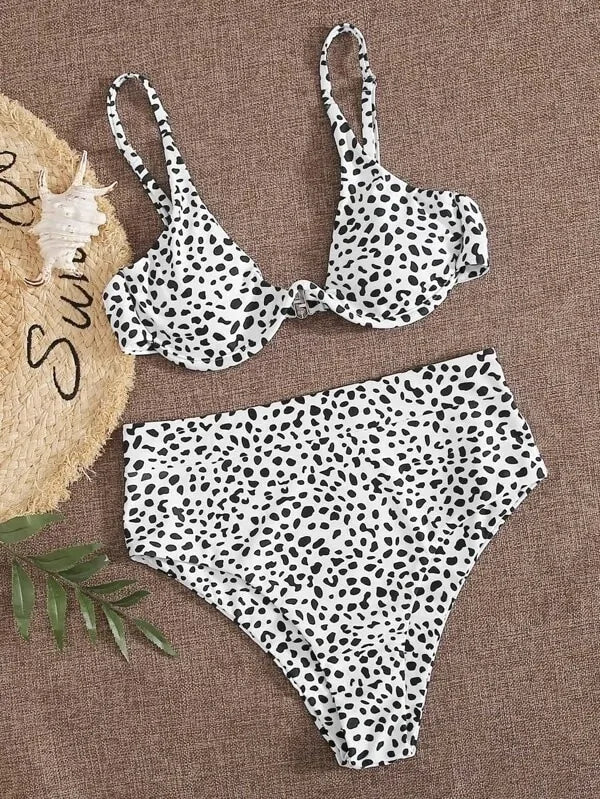 Leopard Print Cut Out Underwire High Waist Bikini