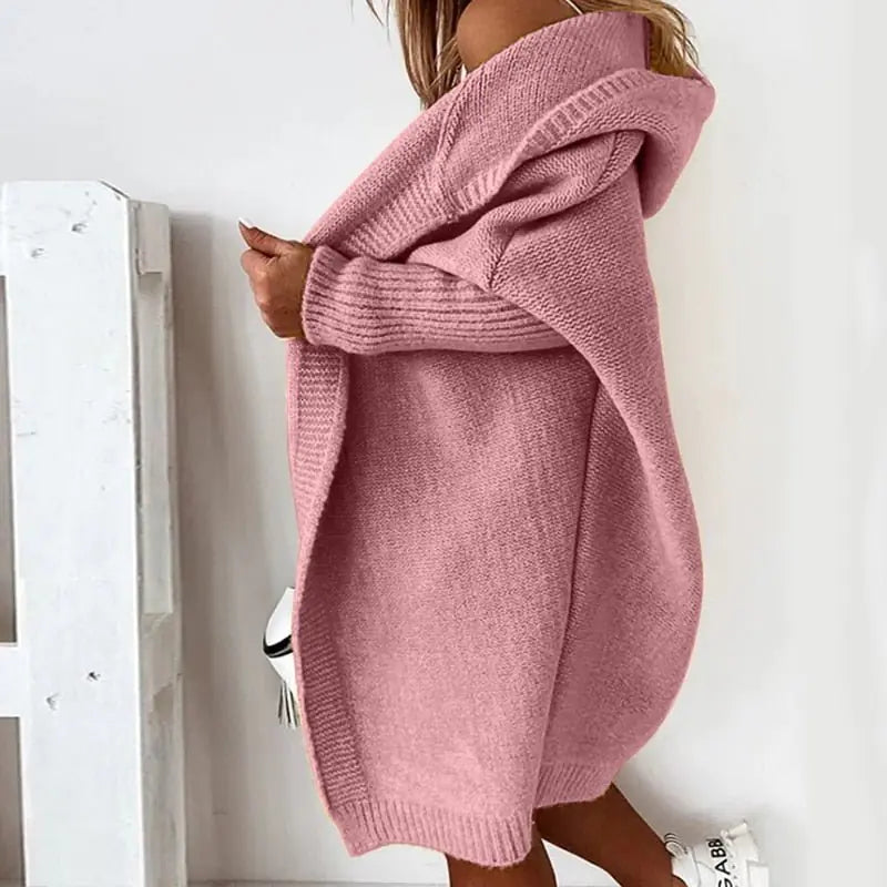 Cozy CarriMax Cardigan with Hood and Batwing Sleeves, Rose, Side View