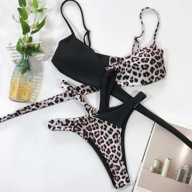 Leopard and Snake Print High Waist Bikini Set